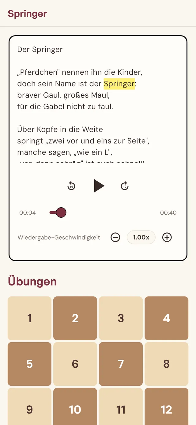 Kapitel mit Gedicht zum Mitlesen in der WarumSchach-App