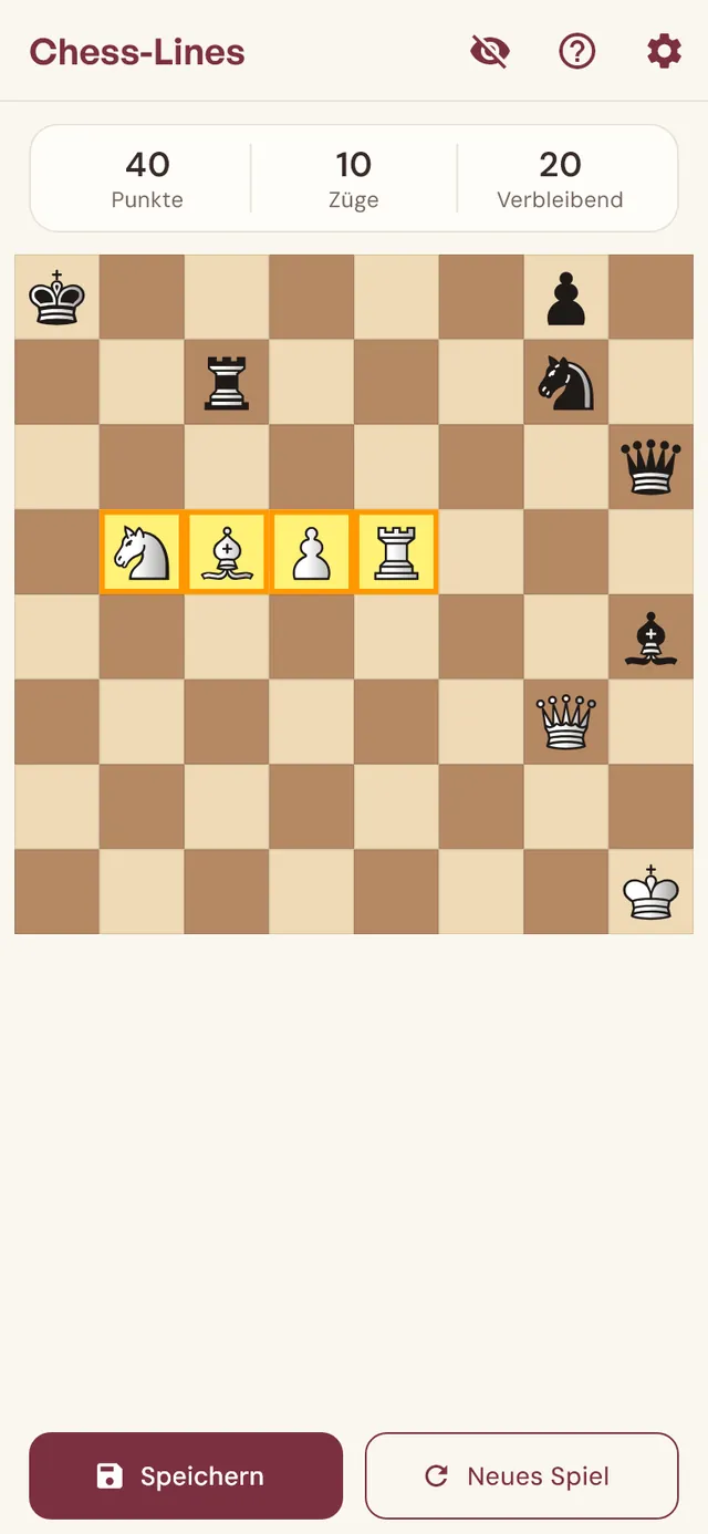 Spiel Chess-Lines mit einer Linie aus gleichfarbigen Figuren