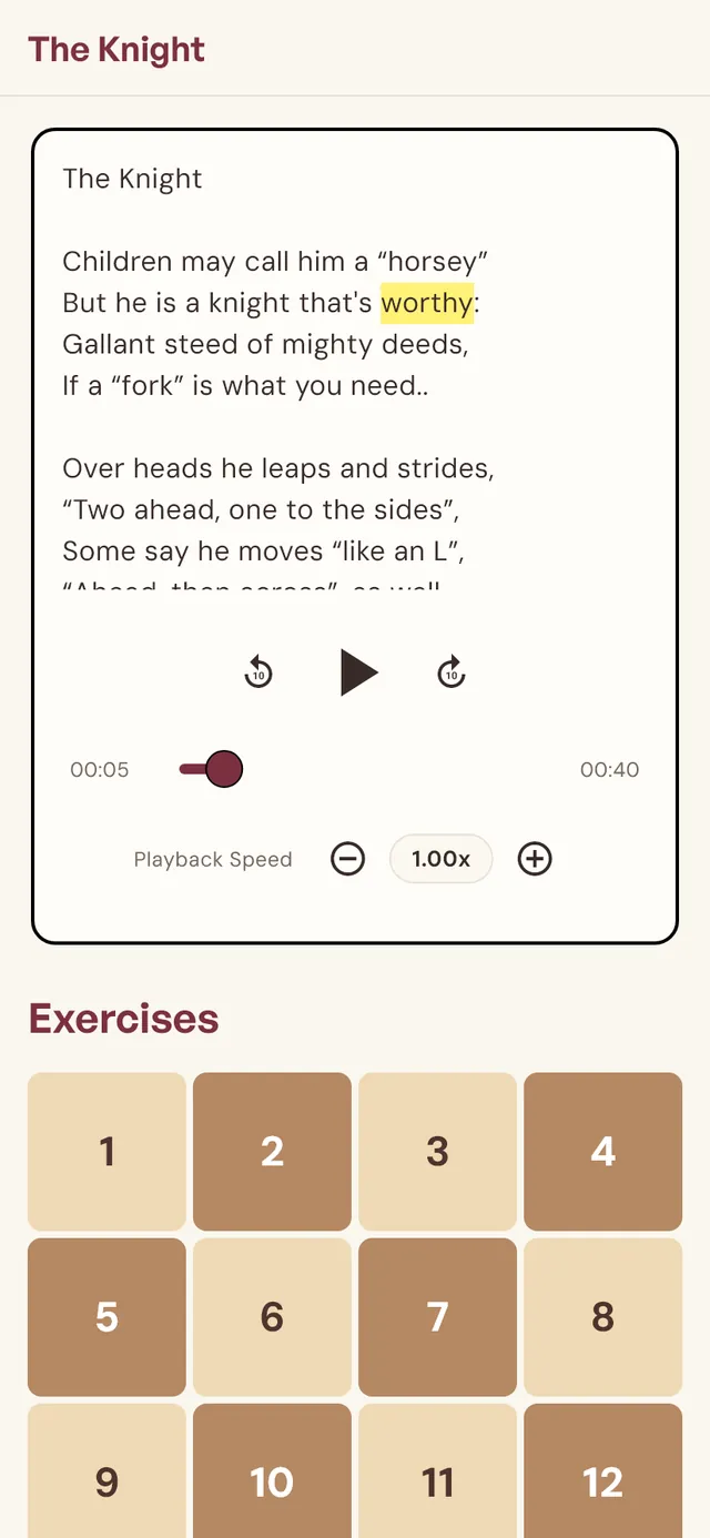 Chapter with a poem to read along in the WarumSchach app